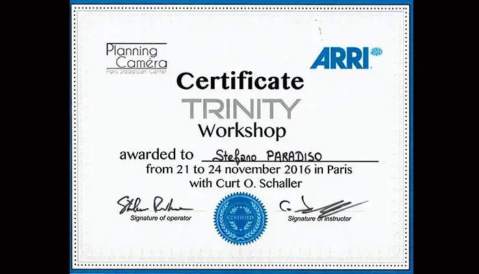 Arri Trinity certificate